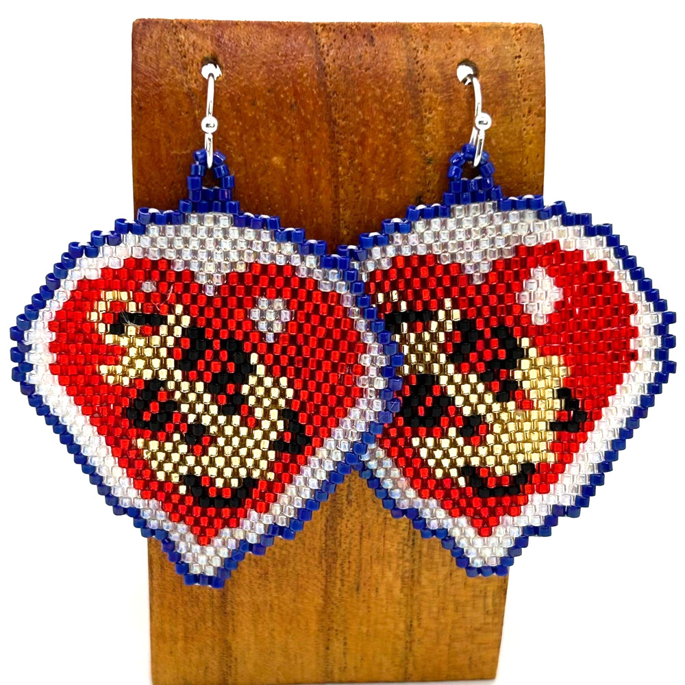 Hand Beaded Delica Bead Earrings Navy Anchor in Heart Nickle Free‎ Ear Wires